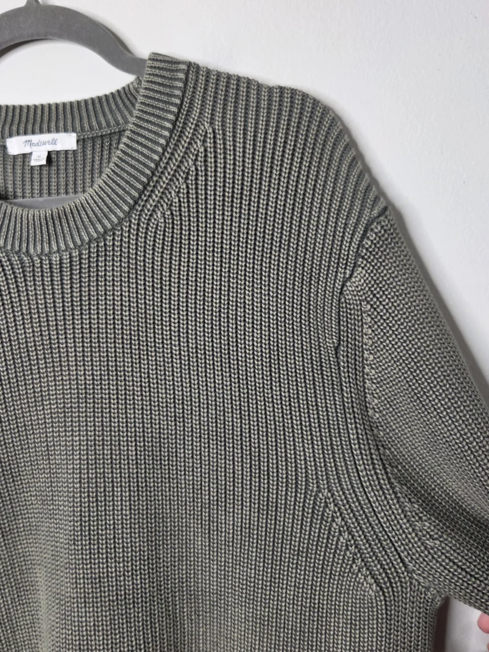 Madewell Cotton Shaker Stitch Crewneck Greenish Gray